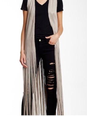 BB Dakota Suede Leather Fringe Duster Vest